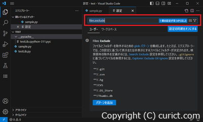 Visual Studio Code - __pycache__ を非表示にする